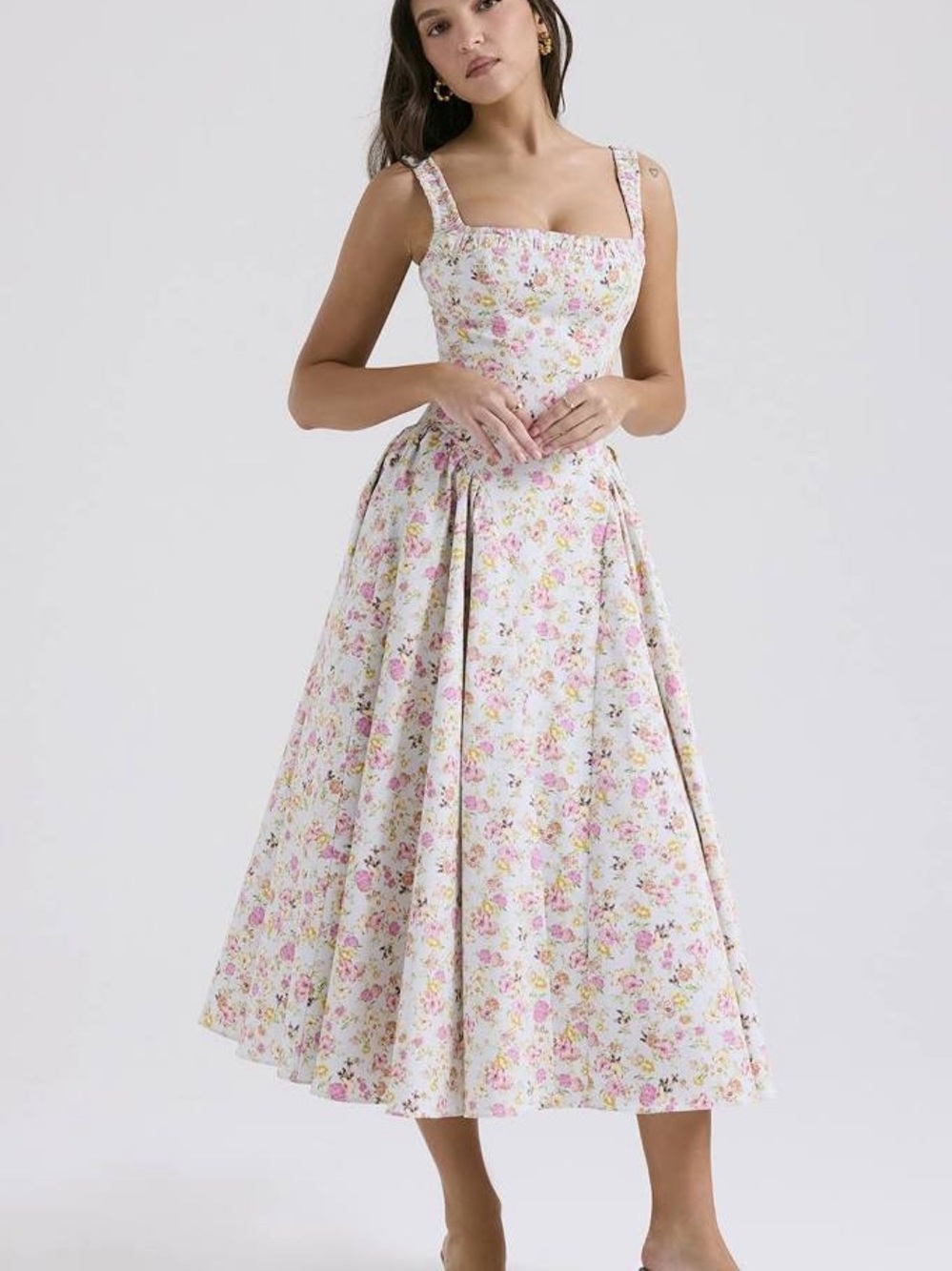 HOUSE OF CB 'Dorothy' Pale Blue Meadow Print Cotton Midi Sundress